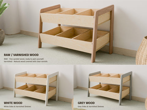 Modern Low Storage Shelf – Two-Level Kids' Organizer