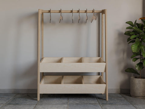 Étagère à vêtements Montessori avec bacs de rangement – Organiseur en bois de 74 cm