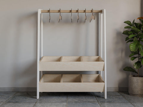 Étagère à vêtements Montessori avec bacs de rangement – Organiseur en bois de 74 cm