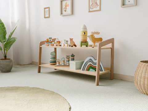 Wide Wooden Shelf for Kids – Two-Tier Modern Design