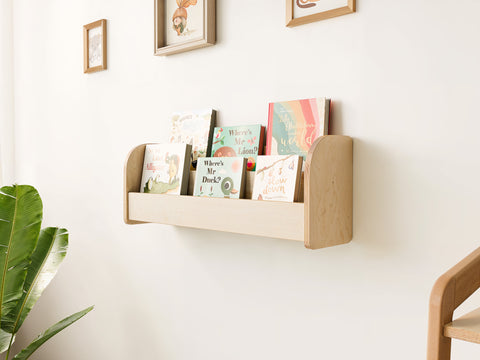 Children's Wall Mounted Bookshelf - Montessori Small Wall Bookshelf - Woodz