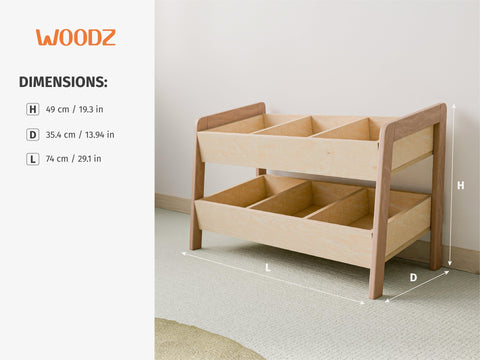 Modern Low Storage Shelf – Two-Level Kids' Organizer - Woodz